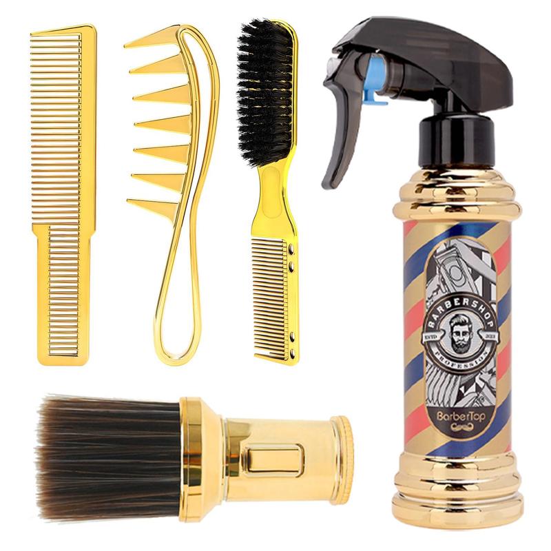 Salon Hair Styling Tool Set, 5 Counts set Spray Bottle & Hair Combs & Beard Brush & Shampoo Brush, Men Grooming Tool for Salon & Home Use