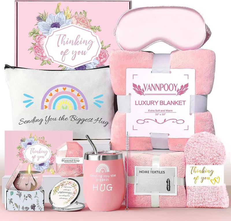 Christmas Gift for Women, Thinking of You Get Well Soon Gift Basket, Unique Self Care Package Spa Gift Set, Retirement Gift Box for Woman, Birthday Gift Kit Idea for Mom Sister Her Best Friend, Pink