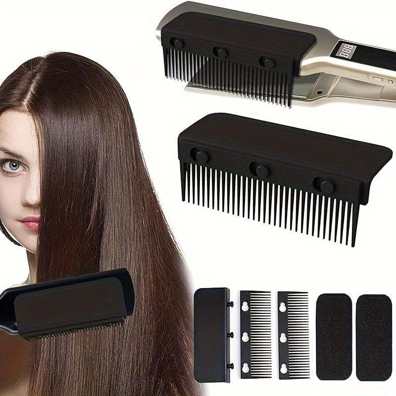 1pcs Hair Straightener Comb-Flat Iron Hair Attachment, Flat Iron Comb Attachment Clip On, Professional Or Home Use Compact Hair Styling Tool, Styling Efficiency & Safety, Christmas Gifts (Pink Black) Rechargeable Portable