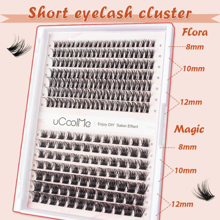 uCoolMe Short Lashes | Flora & Magic | DIY Short Clusters 8-12mm Individual lash Extensions D Curl Ultra-thin Band Lash Clusters Natural Look Cluster Lashes For Girls winter gift