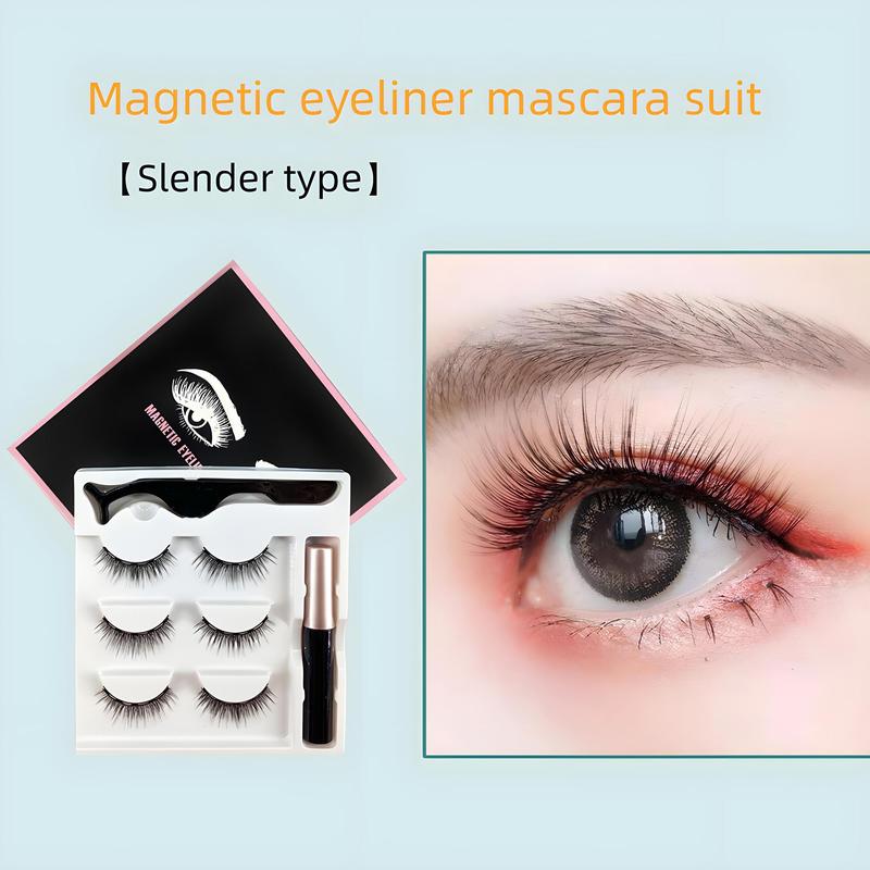 Eyeliner & Eyelashes Set, 3 Pairs Reusable Natural Look Eyelash Extensions with Accessories, Self Grafting Curl Eyelashes, Eye Makeup Product for Women & Girls