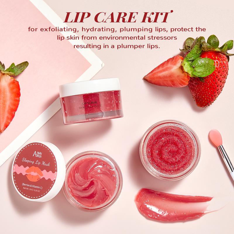 ANAiRUi Berry+VC 2in1 Lip Care Kit - Overnight Moisturizing Lip Sleeping Mask & Lip Scrub, Skincare Lip Balm for Dry Chapped Lips, Lip Therapy Set