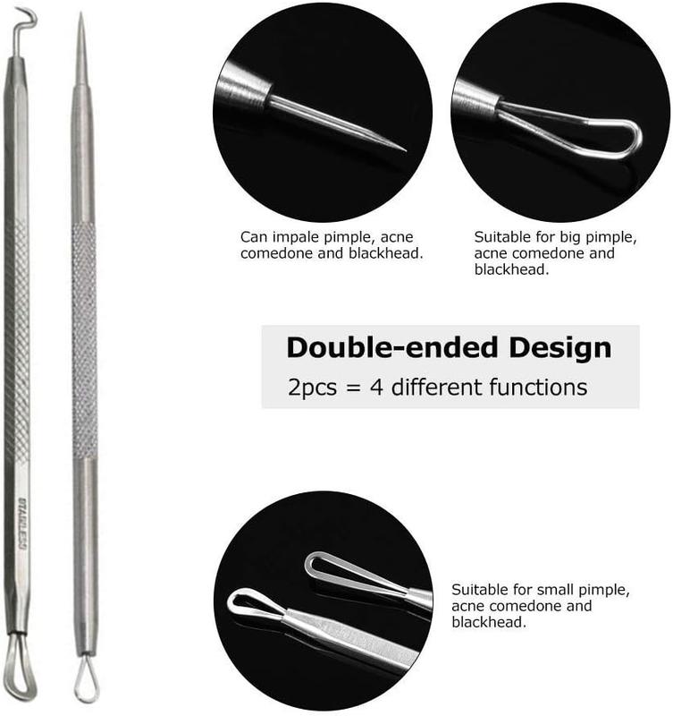 Pimple Popper Stainless Steel Tool Kit - 8Pcs Blackhead Remover Comedone Extractor Kit，Acne Blackhead Tool,Ear Blackhead Removal Products Skincare