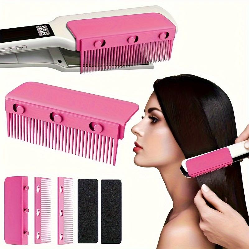 1pcs Hair Straightener Comb-Flat Iron Hair Attachment, Flat Iron Comb Attachment Clip On, Professional Or Home Use Compact Hair Styling Tool, Styling Efficiency & Safety, Christmas Gifts (Pink Black) Rechargeable Portable