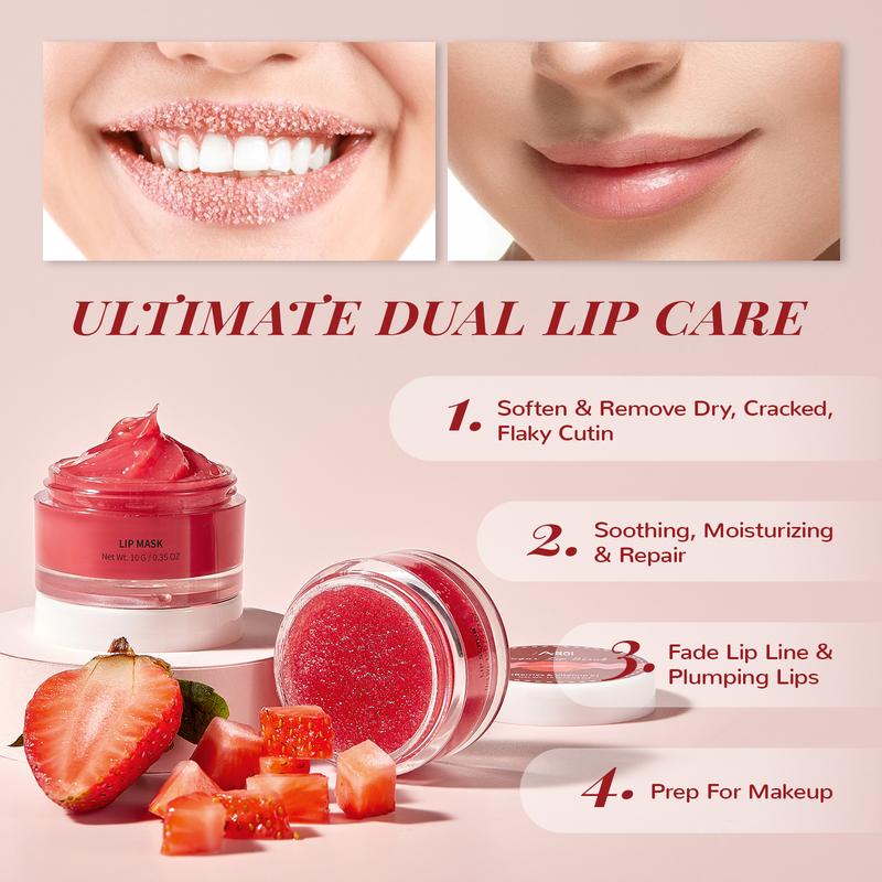 ANAiRUi Berry+VC 2in1 Lip Care Kit - Overnight Moisturizing Lip Sleeping Mask & Lip Scrub, Skincare Lip Balm for Dry Chapped Lips, Lip Therapy Set