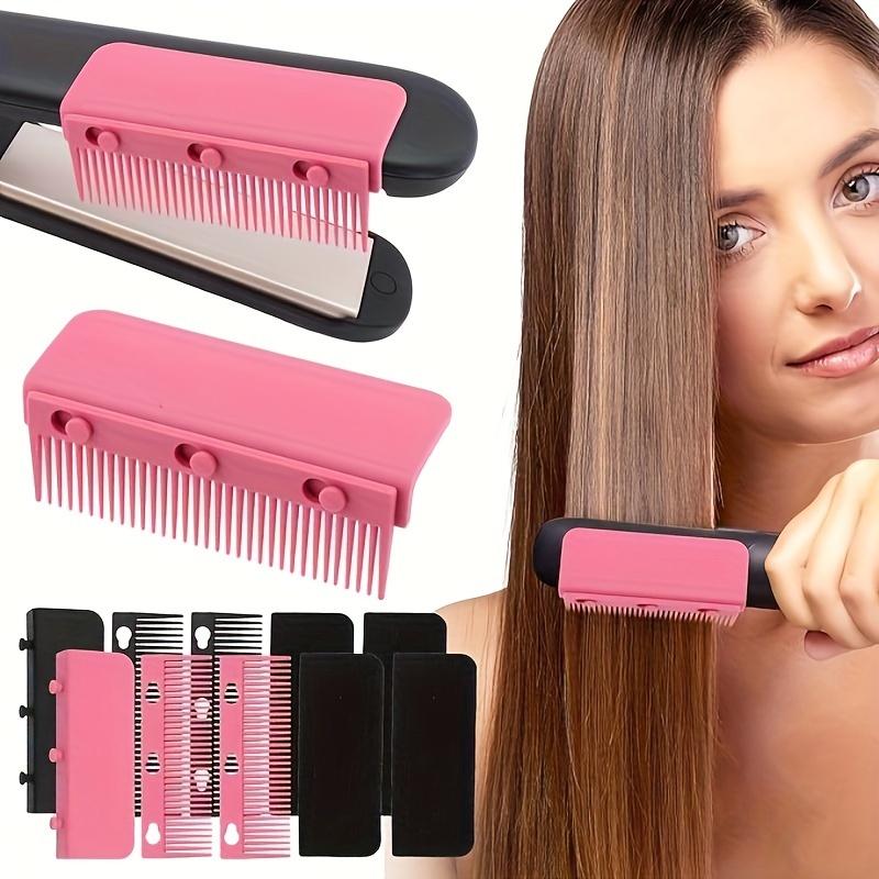 1pcs Hair Straightener Comb-Flat Iron Hair Attachment, Flat Iron Comb Attachment Clip On, Professional Or Home Use Compact Hair Styling Tool, Styling Efficiency & Safety, Christmas Gifts (Pink Black) Rechargeable Portable