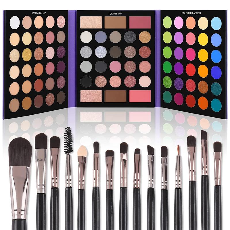 Eyeshadow Palette with 86 pigmented colors and 15 brushes makeup set, a beauty kit for Valentine's Day gift.