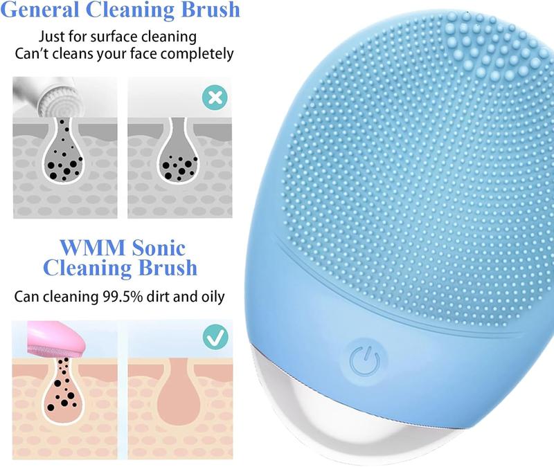 Facial Cleansing Brush, 3-in-1 Electric Soft Silicone Waterproof Face Scrubber, USB Rechargeable IPX7 Waterproof Sonic Vibrating Face Brush for Deep Cleansing, Gentle  and Massaging Durable Skin Care