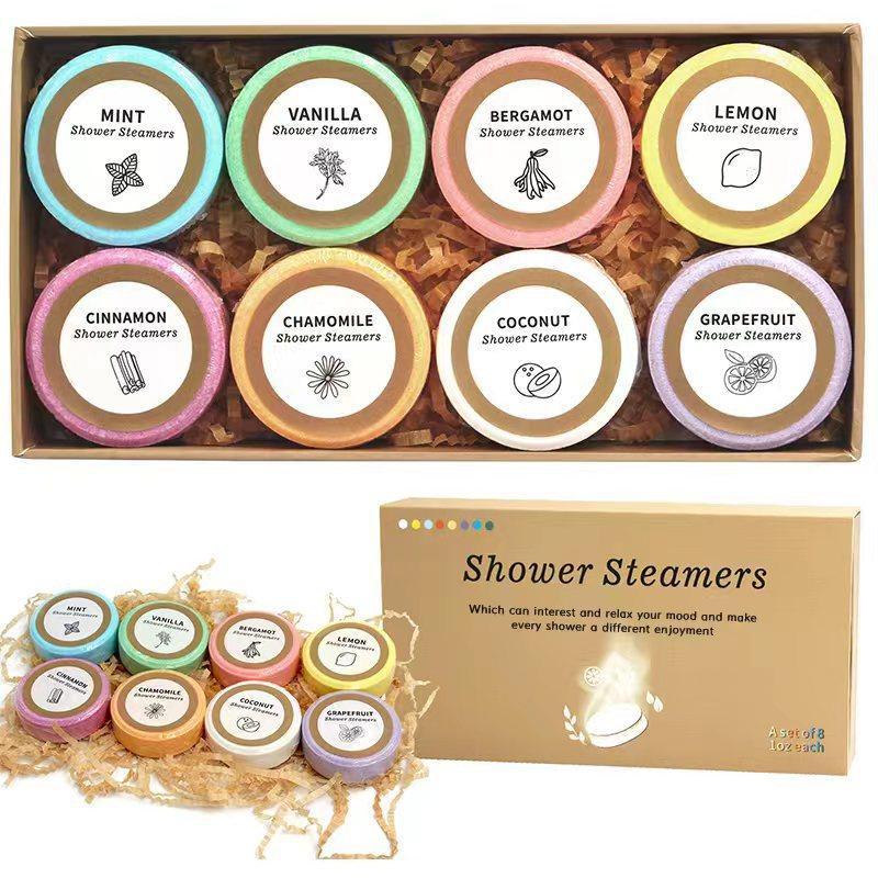 Flower and Fruit Essential Oil Shower Steamers, 1 Set Aromatherapy Shower Tablet, Steam Tablet for Bathroom, Christmas Gift