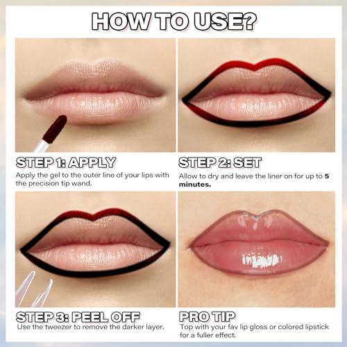 Cilrofelr Peel Off Lip Liner Stain, Long Wear Tattoo Lip Liner with Tweezer, Peel Off Lip Stain with Matte Finish, Long Lasting, Waterproof, Transfer-proof, Highly Pigmented Color (Cocoa)