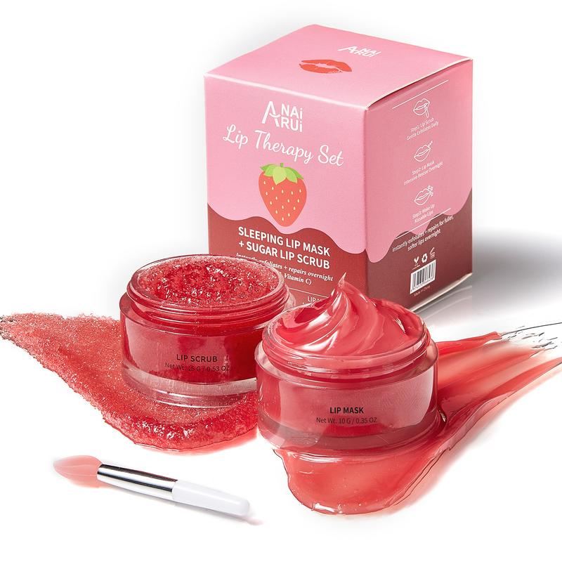 ANAiRUi Berry+VC 2in1 Lip Care Kit - Overnight Moisturizing Lip Sleeping Mask & Lip Scrub, Skincare Lip Balm for Dry Chapped Lips, Lip Therapy Set