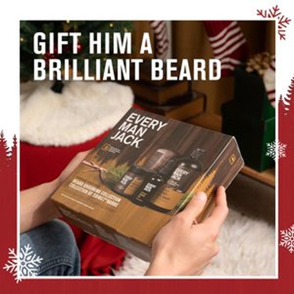 Every Man Jack Men's Beard Care Christmas Holiday Gift Set for All Skin Types, Sandalwood, 4 Pieces - Face Wash, Beard Butter, Beard Oil, and Comb