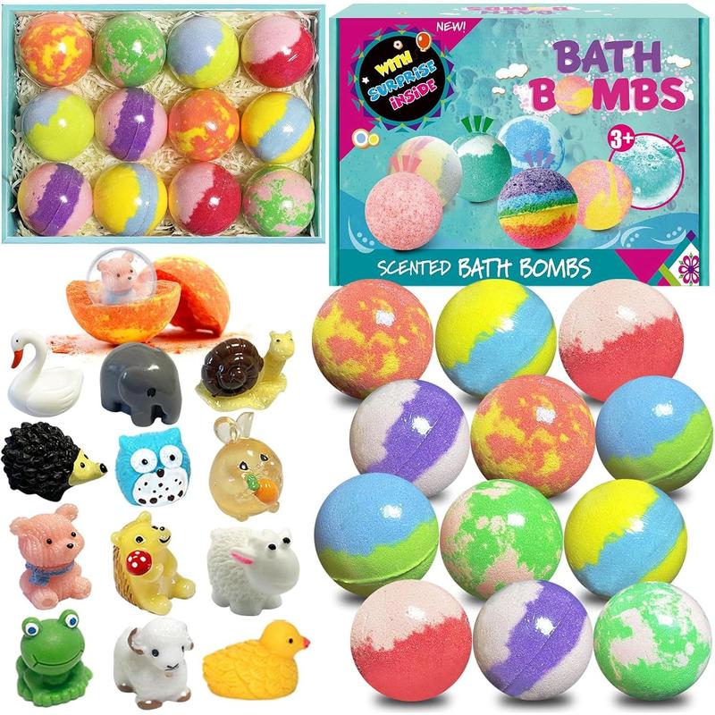 Bath Bombs for Kids, 12pcs Bath Bombs with Surprise Toys Inside,  and Organic Colorful Bubble Bath Fizz Bomb for Kids, Gift Set for Birthday, Halloween, Christmas for Boys and Girls