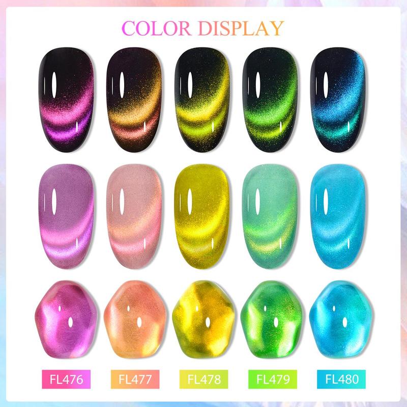 Cat Magnetic Nail Gel Polish Set with Magnetic Stick, 1 Set Rainbow Glitter Nail Gel Polish Set, Semi Permanent Nail Art Gels Lacquer Gift