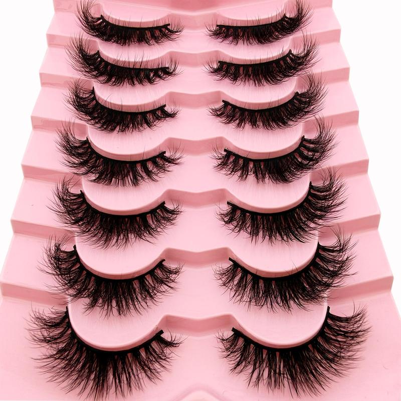 Fluffy False Eyelashes, 7 Pairs Curling Cat Eye Faux Cluster Lashes, Full Volume Eye Makeup Strip Lashes for Lashes Extensions, Volumized False Eyelashes for Women & Girls Eye Makeup Enhancement, Christmas, Christmas Gift