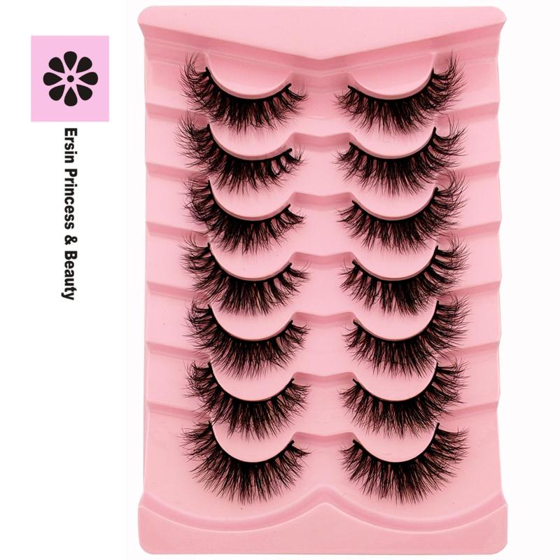 Fluffy False Eyelashes, 7 Pairs Curling Cat Eye Faux Cluster Lashes, Full Volume Eye Makeup Strip Lashes for Lashes Extensions, Volumized False Eyelashes for Women & Girls Eye Makeup Enhancement, Christmas, Christmas Gift