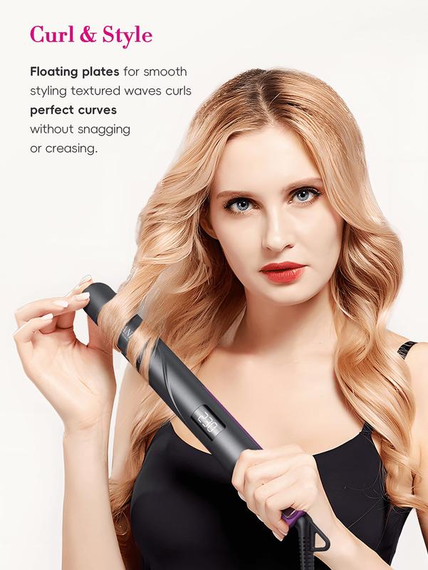 Straightener and Curler 2 in 1 - Professional Ceramic Straightening Curling Iron for Straighten Curl Wave Hair - Dual Voltage 12 Digital Heat Settings| QF-Z300 | landot Smooth Adjustable