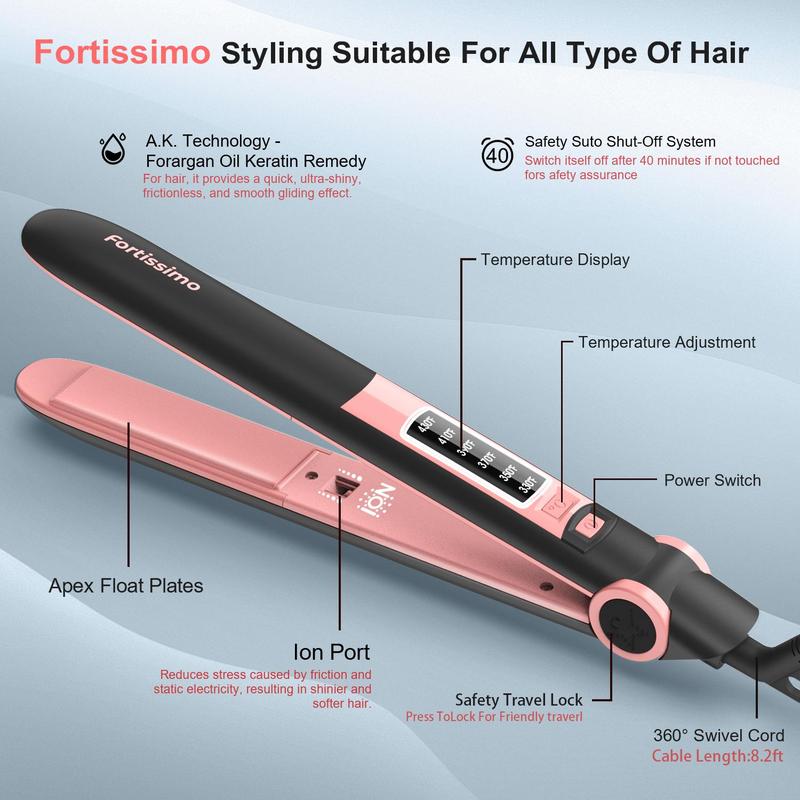 Negative Ion Hair Straightener, Professional Ceramic Flat Iron, Fast Heat 2 in 1 Curler & Straight, Comfortable Hair Styling Tool for Home & Salon Use