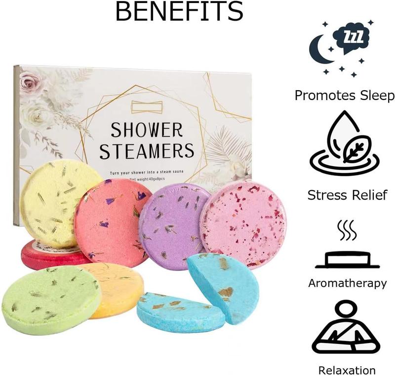 Pack of 8 Shower Steamers Aromatherapy with Essential Oils, Calming, Relaxation Shower Bombs for Home Spa, Self Care Gifts for Women, Men, Moms Body Care Body Wash