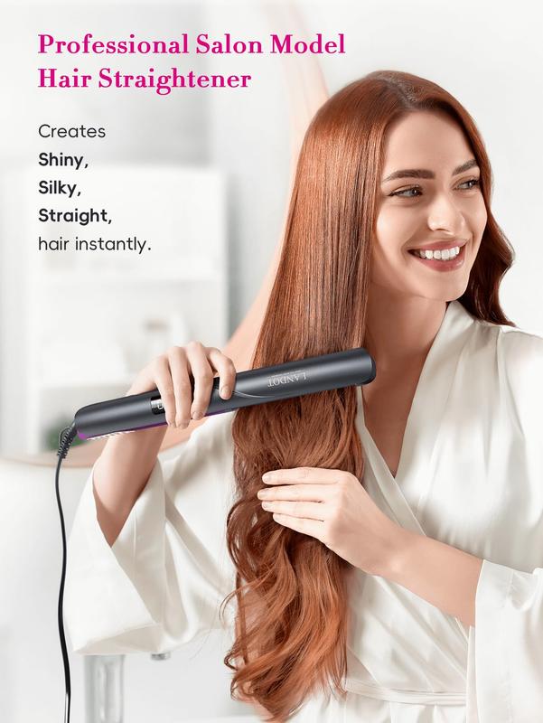 Straightener and Curler 2 in 1 - Professional Ceramic Straightening Curling Iron for Straighten Curl Wave Hair - Dual Voltage 12 Digital Heat Settings| QF-Z300 | landot Smooth Adjustable