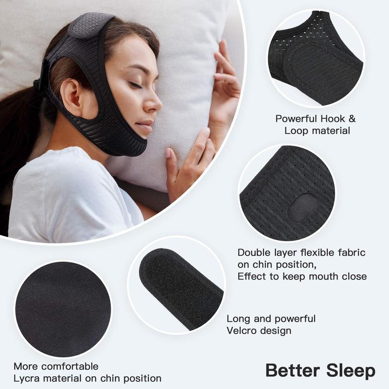 Anti Snore Chin Strap, Snoring Solution Effective, Adjustable and Breathable Stop Snoring Head Band for Men Women, Black Comfort Comfort Lightweight