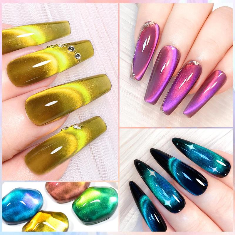 Cat Magnetic Nail Gel Polish Set with Magnetic Stick, 1 Set Rainbow Glitter Nail Gel Polish Set, Semi Permanent Nail Art Gels Lacquer Gift