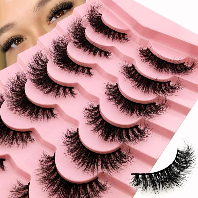 Fluffy False Eyelashes, 7 Pairs Curling Cat Eye Faux Cluster Lashes, Full Volume Eye Makeup Strip Lashes for Lashes Extensions, Volumized False Eyelashes for Women & Girls Eye Makeup Enhancement, Christmas, Christmas Gift