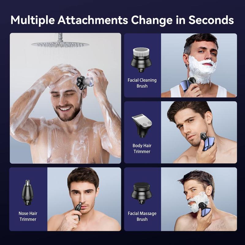 7D Head Shavers for Bald Men, Magnetic Electric Shaver Razor Face Hair Trimmer for Men, Rechargeable LED Display Dry Wet IPX7 Waterproof Detachable 10 in 1 Grooming Kit Type-C Charge Comfort