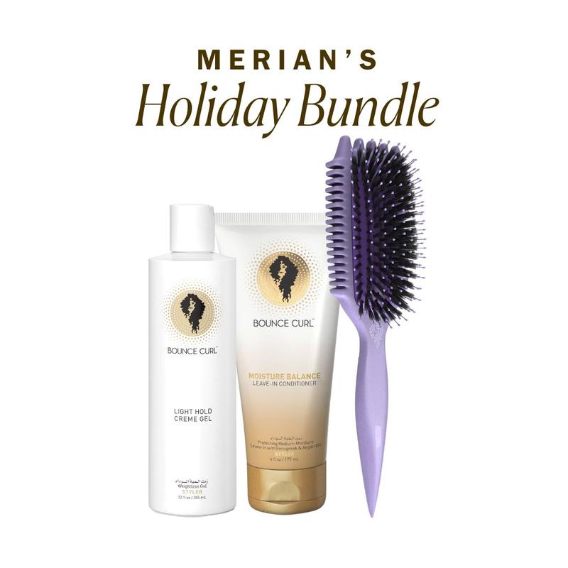 Merian's Holiday Bundle (Bounce Curl Light Hold Creme Gel, Leave in Conditioner, Define EdgeLift Brush) Curly, Wavy, Coily Hair