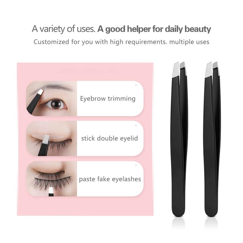 Black 4-piece Tweezers Set. High Precision Stainless Steel. For Eyebrow, Facial Hair, Ingrown Hair & Splinter Removal. Unisex. Gift Makeup