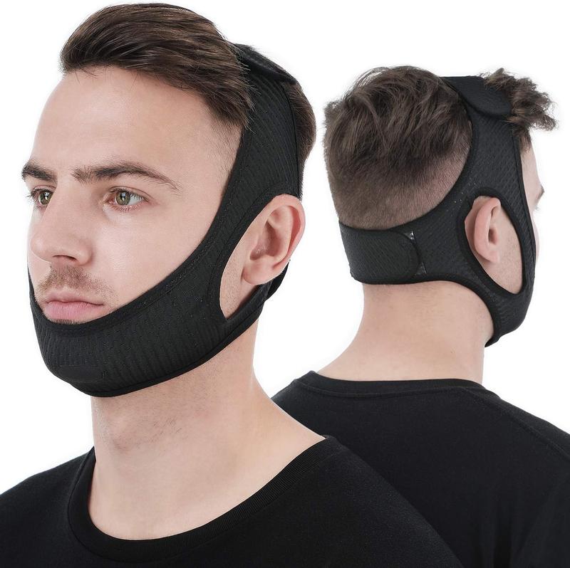 Anti Snore Chin Strap, Snoring Solution Effective, Adjustable and Breathable Stop Snoring Head Band for Men Women, Black Comfort Comfort Lightweight