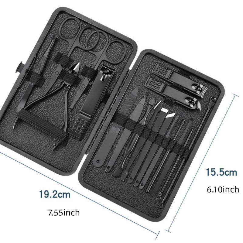 Multi-functional Manicure Set with Storage Case, 18pcs Portable Nail File Tweezers Brows Trimmer Forceps Scraper Scissors Clippers