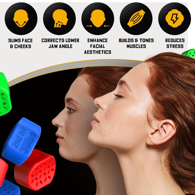 [New Version] Jawline Exerciser 8 pcs for Men & Women - Powerful Jaw Trainer - Double Chin Reducer Eliminator - Silicone Jaw Toner Tablets - Face Shaper & Strengthener