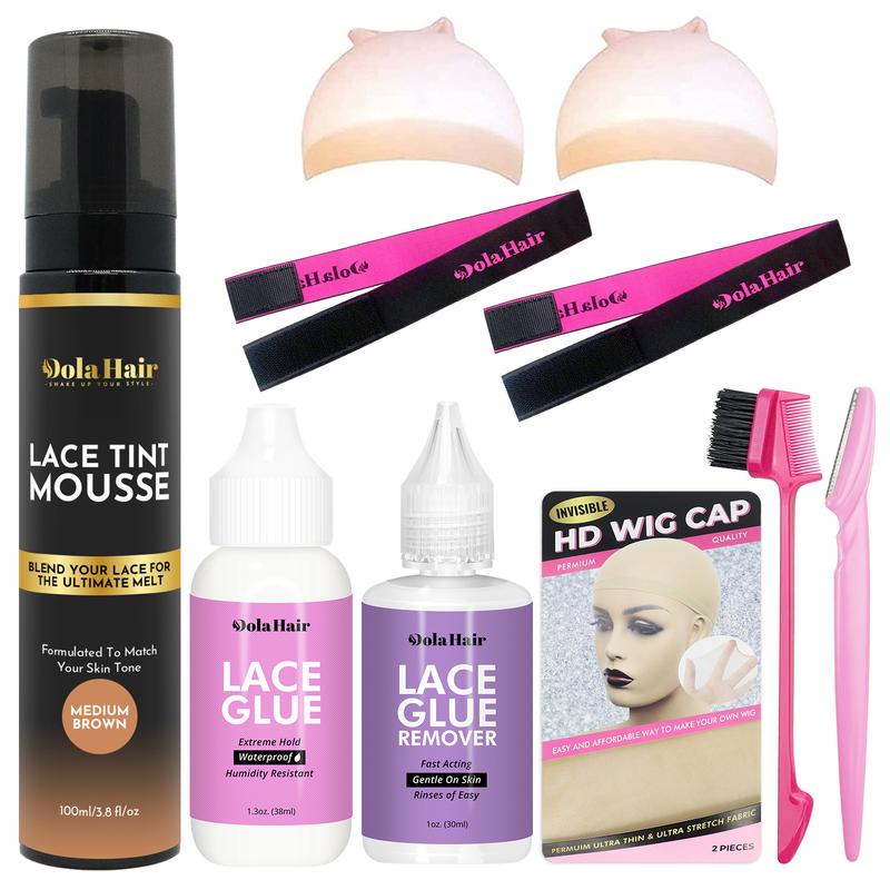 Dolahair Lace Tint Mousse For Wigs Tint Foam Melting Mousse For Lace Front Wig Install Kit Knots Bleaching With 2 Melting Band Lace Glue Adhesive