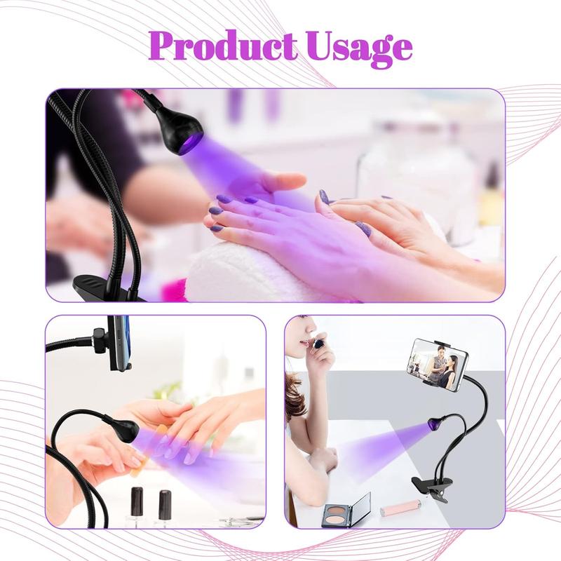 Gel X Lamp - 5W Clamp UV Led  Lamp with Phone Holder USB Gooseneck UV Lamp Professional  UV Light Rotatable 4 Gears for Manicure Cure DIY  Tips Art Home Dryer (W-Stand)