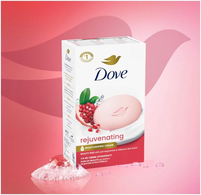 Dove Beauty Bar Soap Rejuvenating Pomegranate & Hibiscus Tea 6 Count for Revitalized Skin, Refreshes Skin 3.75 oz