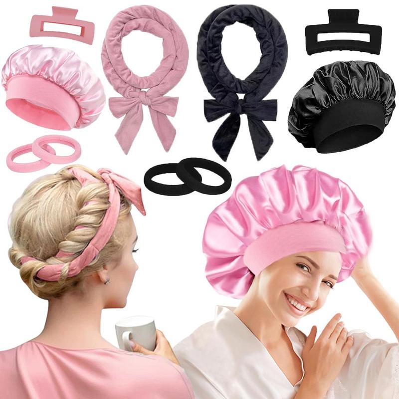 Sleep Hair Styling Kit, 5 Counts set Hair Band & Hair Tie & Clips & Hair Cap, Bed Time Hair Styling Tools, Heatless Hair Styling Tool for Women