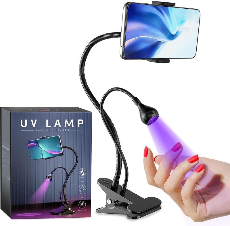 Gel X Lamp - 5W Clamp UV Led  Lamp with Phone Holder USB Gooseneck UV Lamp Professional  UV Light Rotatable 4 Gears for Manicure Cure DIY  Tips Art Home Dryer (W-Stand)