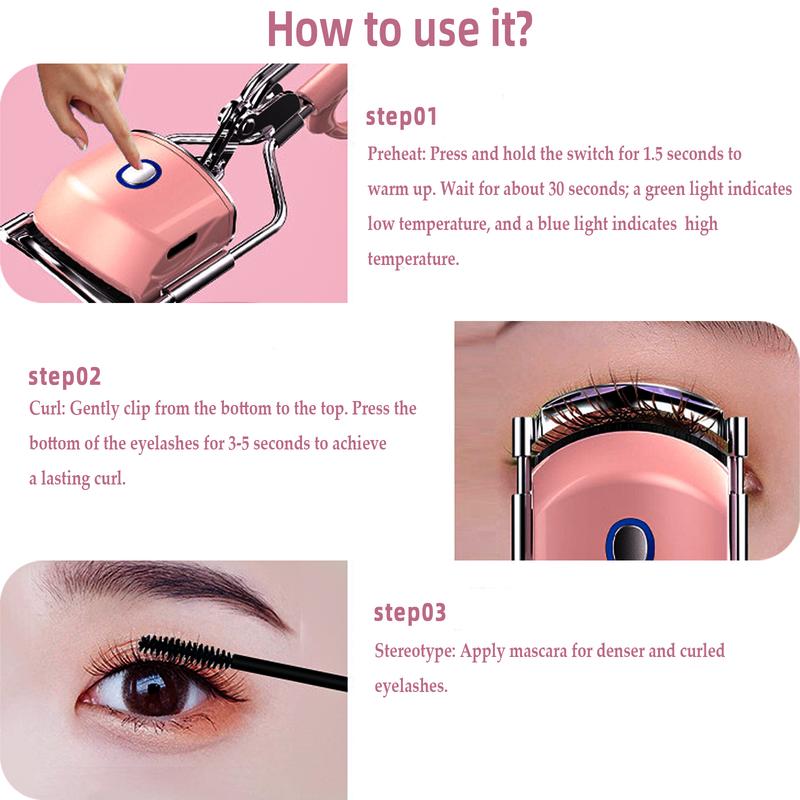 Pinkiou Heated Eyelash Curler Clamp USB Portable Electric Eyelash Curler 24 Hours Long Lasting with Sensing Heating Silicone Pad (Pink) Facial Comfort