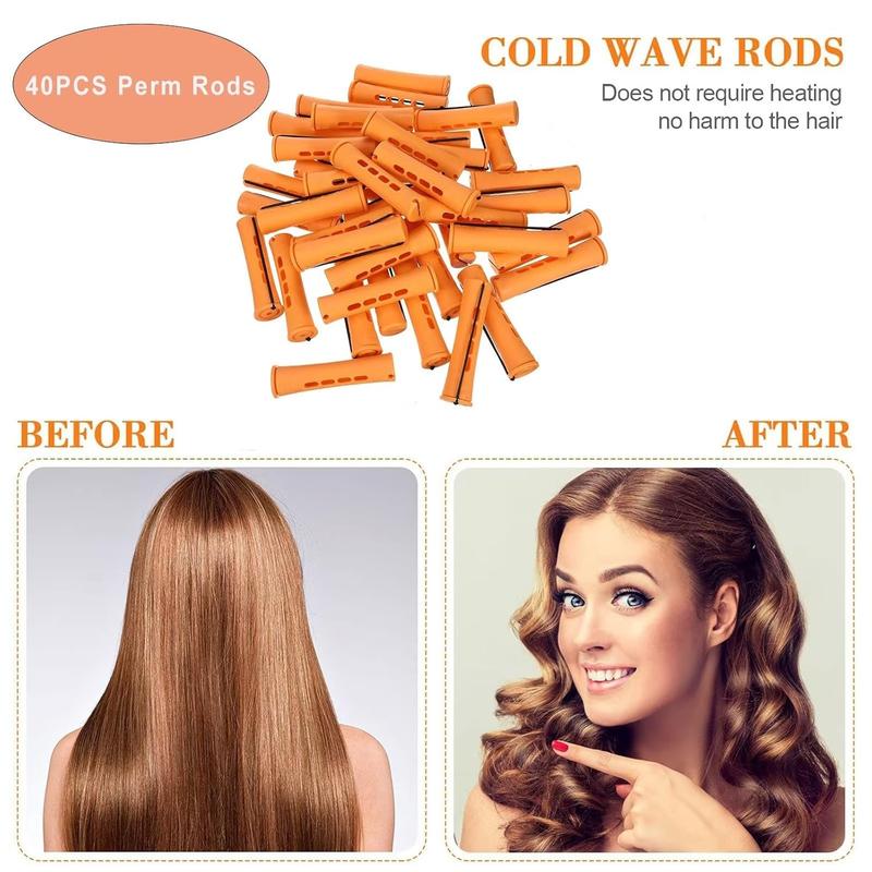 40 count Orange Plastic Perm Rods for  Hair Heatless Hair Rollers for Women Hair Roller Curler Styling Tool