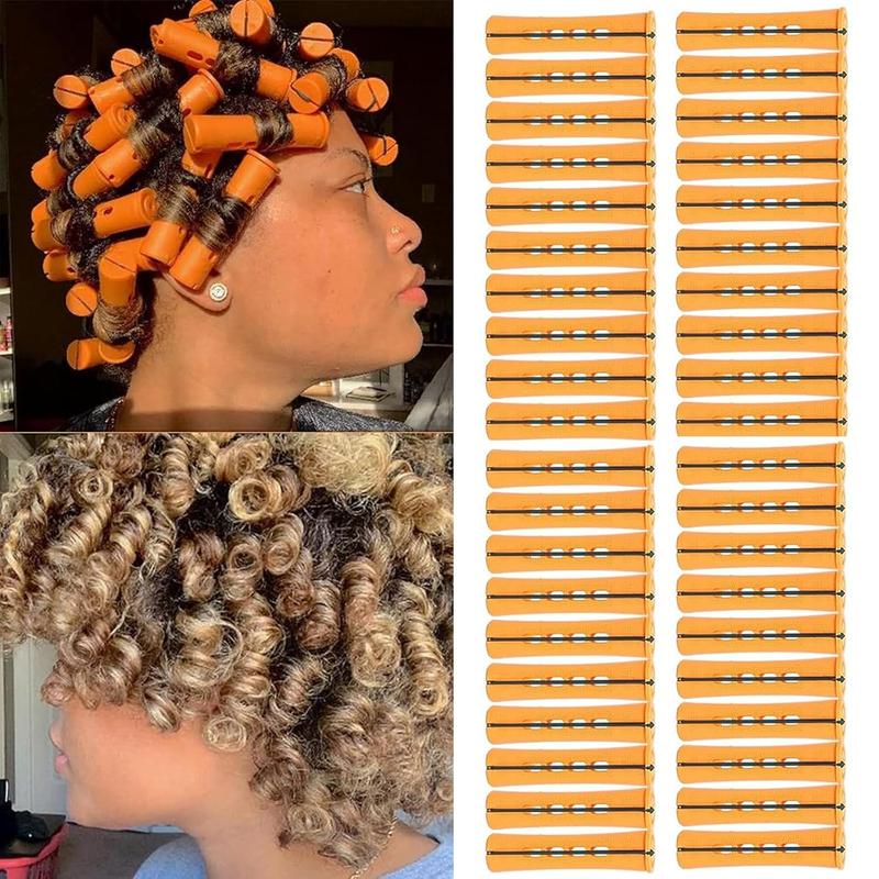 40 count Orange Plastic Perm Rods for  Hair Heatless Hair Rollers for Women Hair Roller Curler Styling Tool