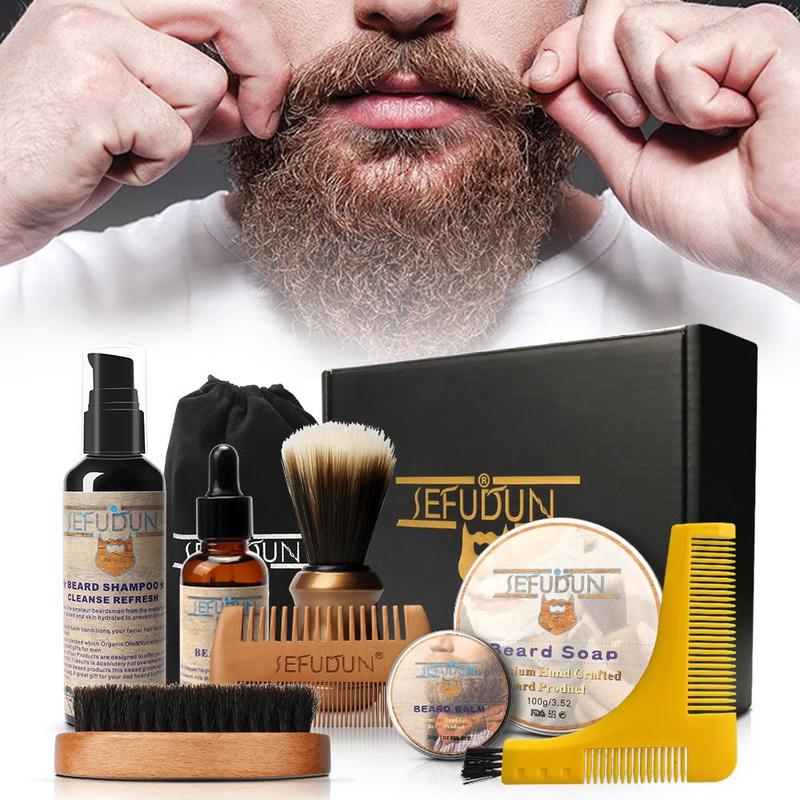 Men's Beard Care Set, 10pcs set Beard Shampoo & Soap & Balm & Oil & Comb & Storage Bag & Box, Beard Care Products for Daily Use, Christmas Gift