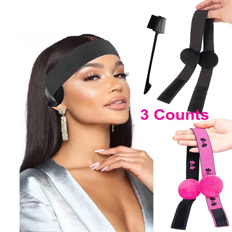 Hair Edge Melt Band with Ear Protector Kit, 2 Counts Edge Melt Band & 1 Count Brush, Heatless Hair Styling Tool, Professional Hair Styling Accessories