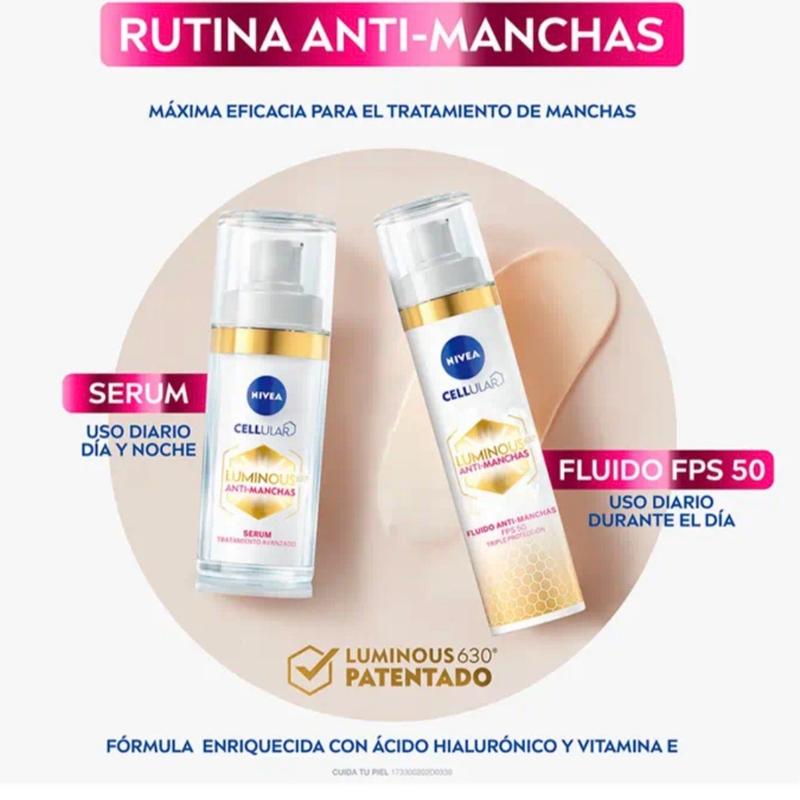 Nivea Luminous 630 Anti-Spot Advance Treatment Serum and Fluid Bundle Set with Hyaluronic Acid and Vitamin E for Skin Hydration