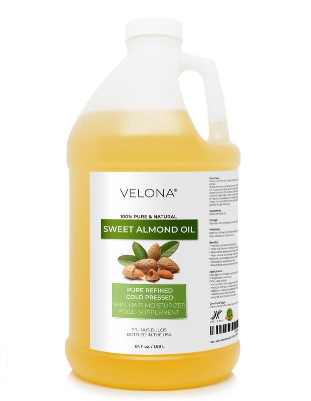 velona Sweet Almond Oil - 64 Fl Oz | 100% Pure and Natural Carrier Oil | Refined, Cold Pressed | Skin, Hair, Body & Face Moisturizing