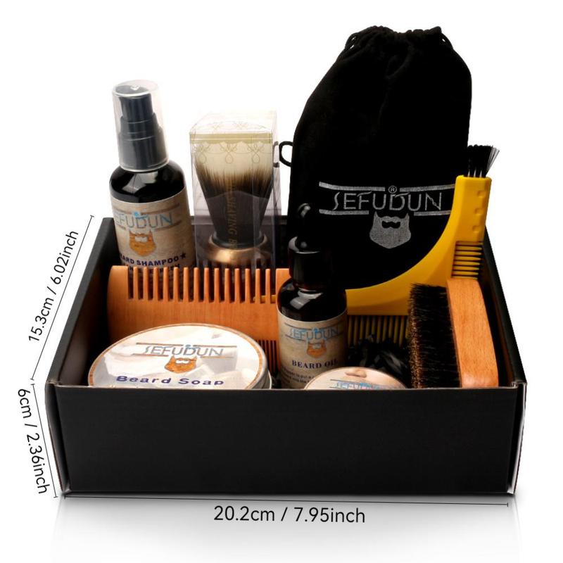 Men's Beard Care Set, 10pcs set Beard Shampoo & Soap & Balm & Oil & Comb & Storage Bag & Box, Beard Care Products for Daily Use, Christmas Gift