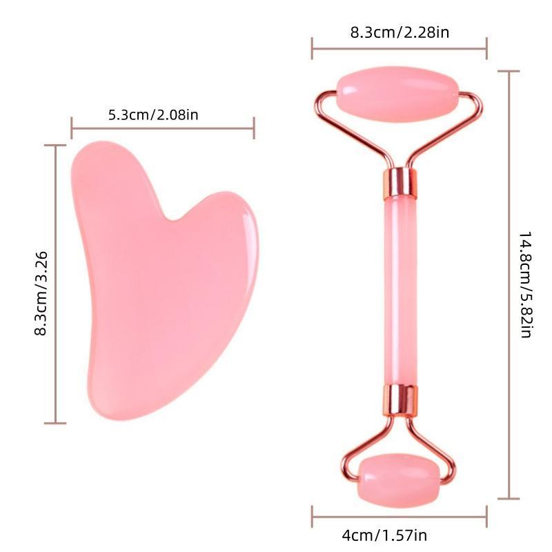 Double-ended Facial Massage Roller & Heart-shaped Scraping Board, 2 Counts Manual Face Massage Tool, Skin Care Tool for Women