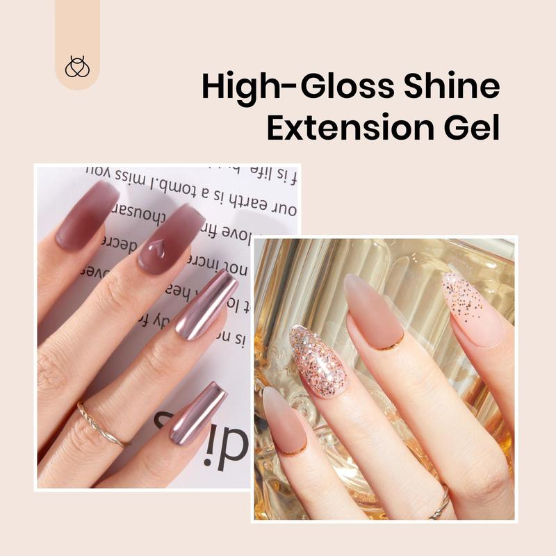 Beetles Poly Nail Extension Gel Kit, 7 Pcs Clear Jelly Glitter Golden Nude Brown Colors Poly Building Gel Enhancement Manicure Kit Top Base Coat Slip Solution Nail Art Salon Soak Off UV Easy DIY