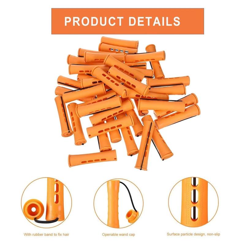 40 count Orange Plastic Perm Rods for  Hair Heatless Hair Rollers for Women Hair Roller Curler Styling Tool