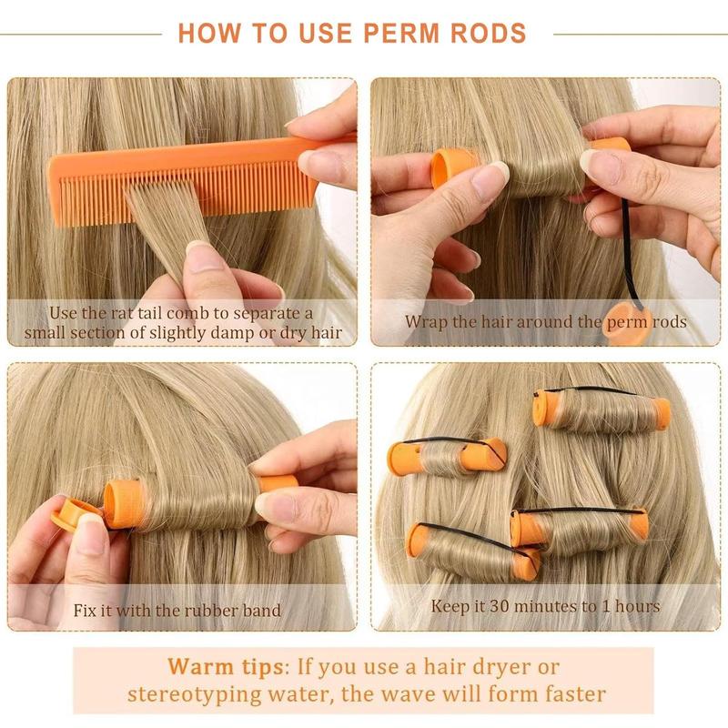 40 count Orange Plastic Perm Rods for  Hair Heatless Hair Rollers for Women Hair Roller Curler Styling Tool